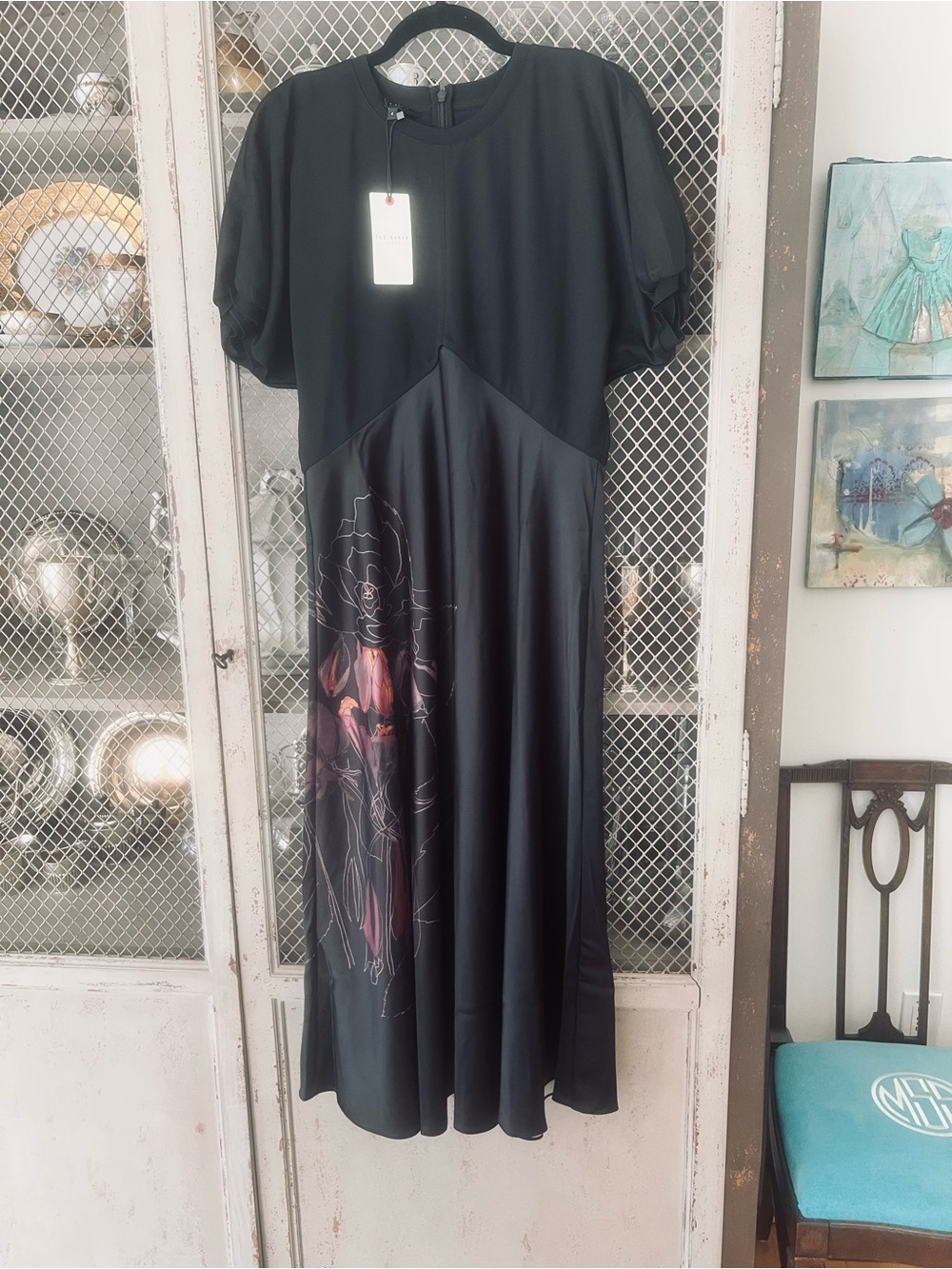 Ted Baker Black Maxi Dress with Subtle Floral Print